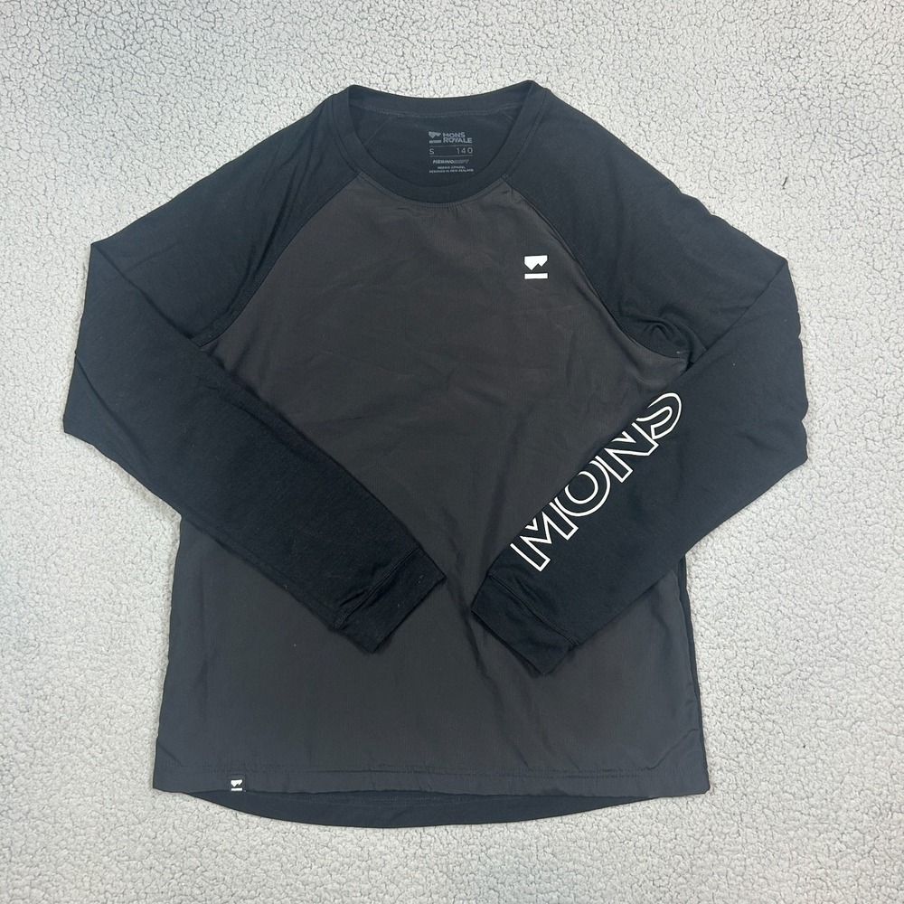 Mons‎ Royale Mens Shirt Small Black Gray Merino Shift 140 Base Long Sleeve
